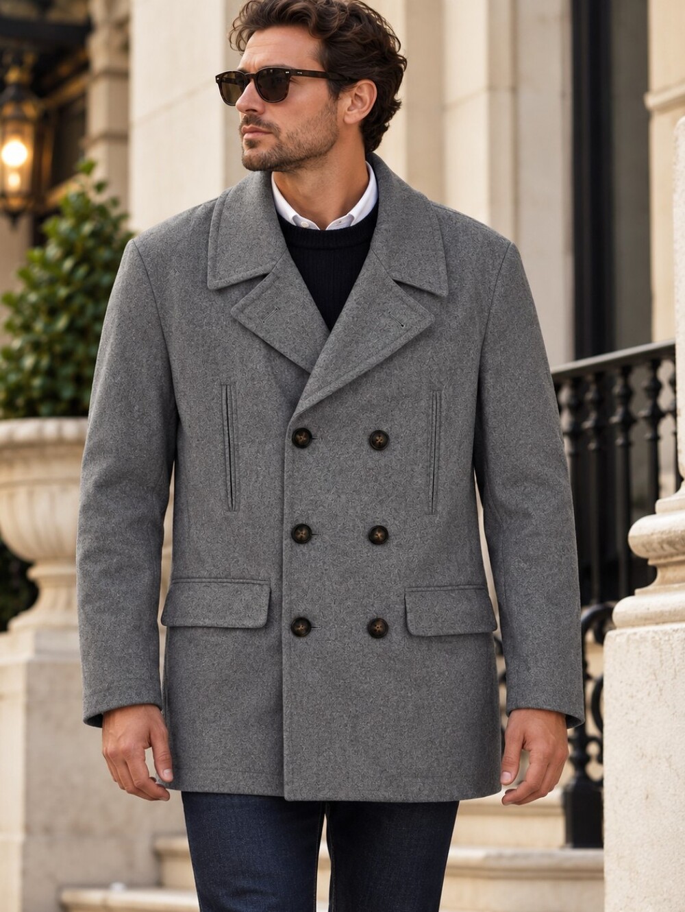 Lauren Ralph Lauren Mens Peacoat 42L Gray Wool Quiet Luxury Old Money Preppy